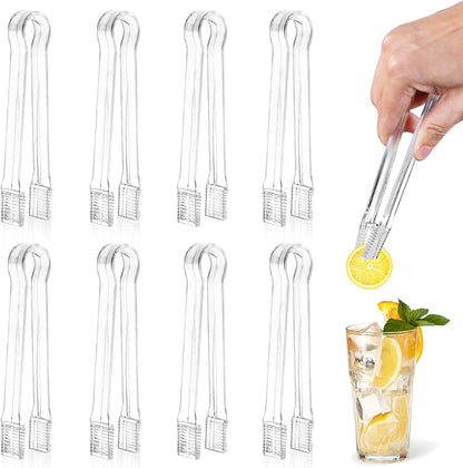 8 PCS Plastic Serving Tongs, 6.3 Inches Disposable Clear Tongs, Kitchen Small Serving Utensil Tongs for Party Catering Buffet Bakery Salad Cookies Ice