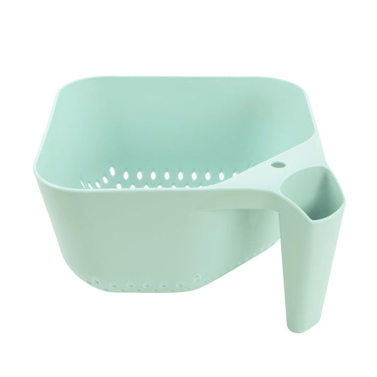 Elements Square Colander with Handle Strainer Basket for Pasta Fruit Berries Veggies, Easy to Clean BPA Free Heat Resistant Plastic Colander with Spout 3 Quart Kitchen Strainer, Mint Green