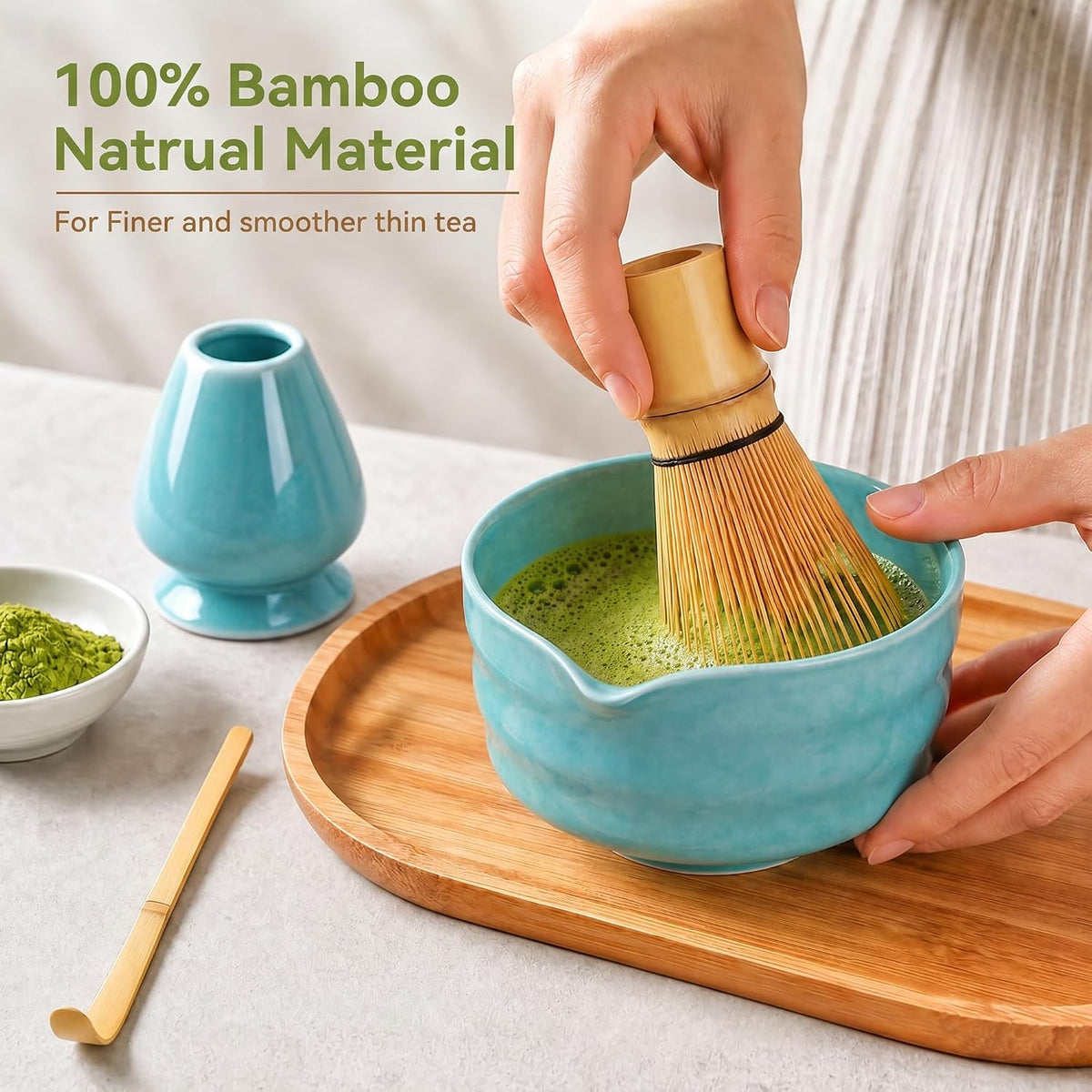 Matcha Whisk Set with Modern Black Ceramic Bowl - Japanese Tea Ceremony Essentials, Includes Bamboo Whisk (Chasen), Holder, Matcha Powder Sifter, Scoop, Complete Preparation Kit
