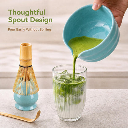 Matcha Whisk Set with Modern Black Ceramic Bowl - Japanese Tea Ceremony Essentials, Includes Bamboo Whisk (Chasen), Holder, Matcha Powder Sifter, Scoop, Complete Preparation Kit