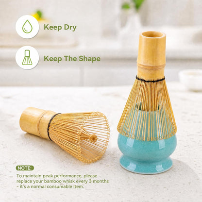 Matcha Whisk Set with Modern Black Ceramic Bowl - Japanese Tea Ceremony Essentials, Includes Bamboo Whisk (Chasen), Holder, Matcha Powder Sifter, Scoop, Complete Preparation Kit