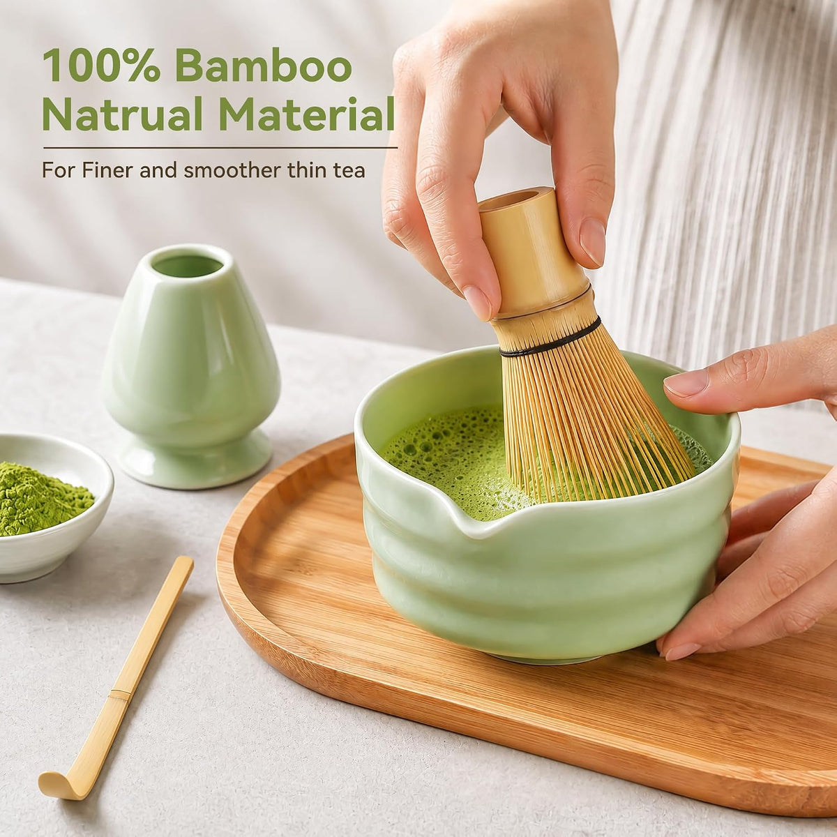 Matcha Whisk Set with Modern Black Ceramic Bowl - Japanese Tea Ceremony Essentials, Includes Bamboo Whisk (Chasen), Holder, Matcha Powder Sifter, Scoop, Complete Preparation Kit