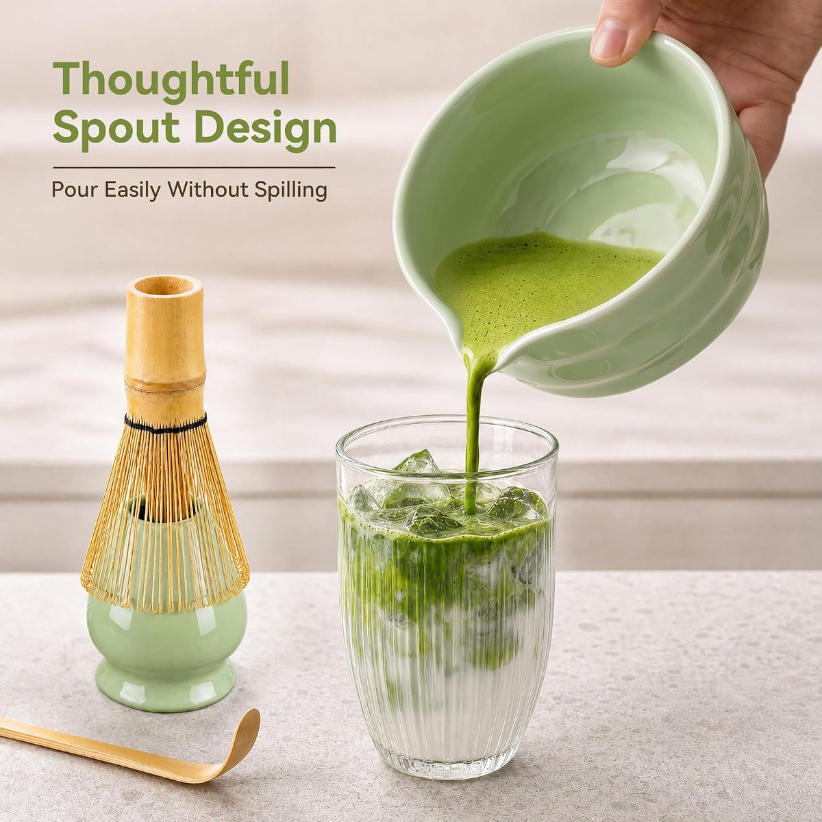 Matcha Whisk Set with Modern Black Ceramic Bowl - Japanese Tea Ceremony Essentials, Includes Bamboo Whisk (Chasen), Holder, Matcha Powder Sifter, Scoop, Complete Preparation Kit