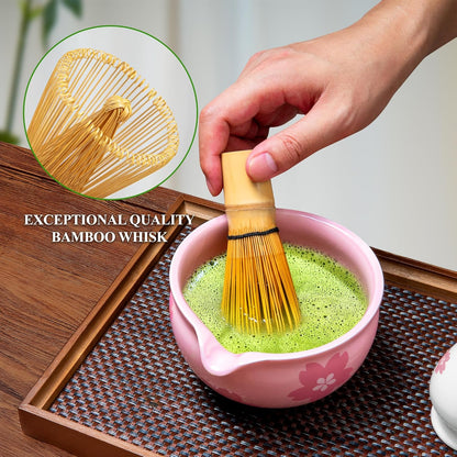 Matcha Whisk Set with Modern Black Ceramic Bowl - Japanese Tea Ceremony Essentials, Includes Bamboo Whisk (Chasen), Holder, Matcha Powder Sifter, Scoop, Complete Preparation Kit