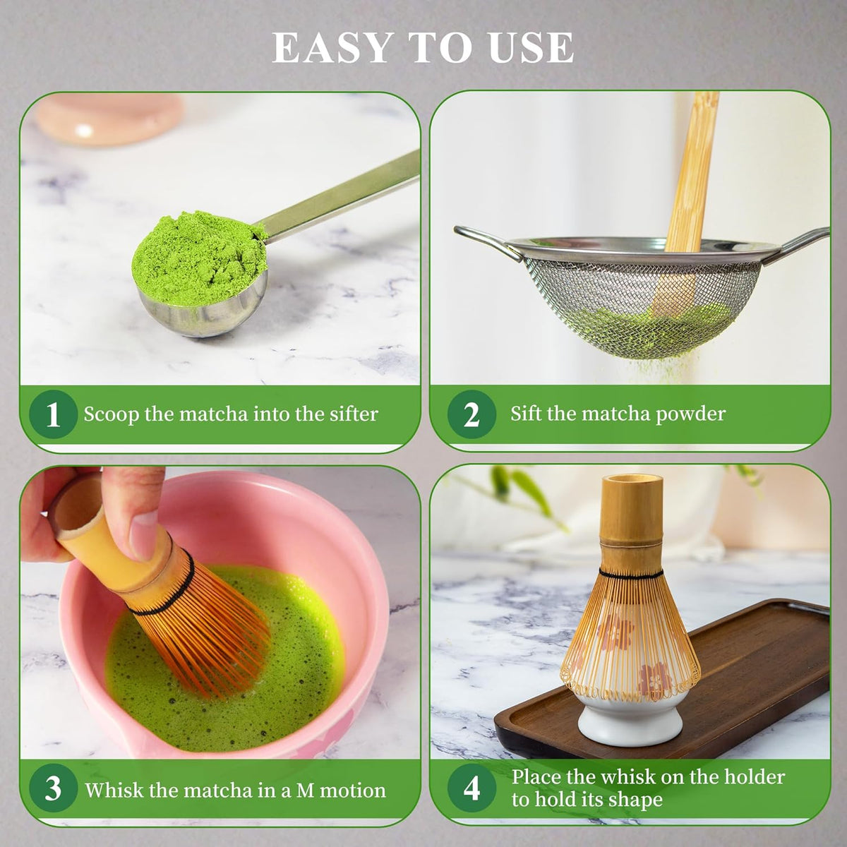 Matcha Whisk Set with Modern Black Ceramic Bowl - Japanese Tea Ceremony Essentials, Includes Bamboo Whisk (Chasen), Holder, Matcha Powder Sifter, Scoop, Complete Preparation Kit
