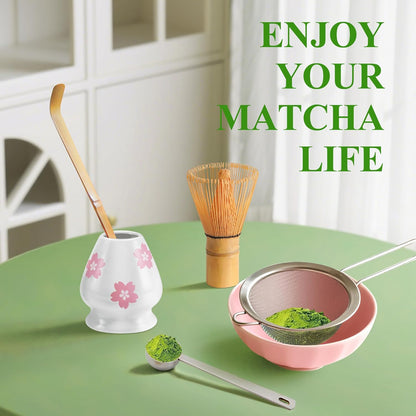 Matcha Whisk Set with Modern Black Ceramic Bowl - Japanese Tea Ceremony Essentials, Includes Bamboo Whisk (Chasen), Holder, Matcha Powder Sifter, Scoop, Complete Preparation Kit