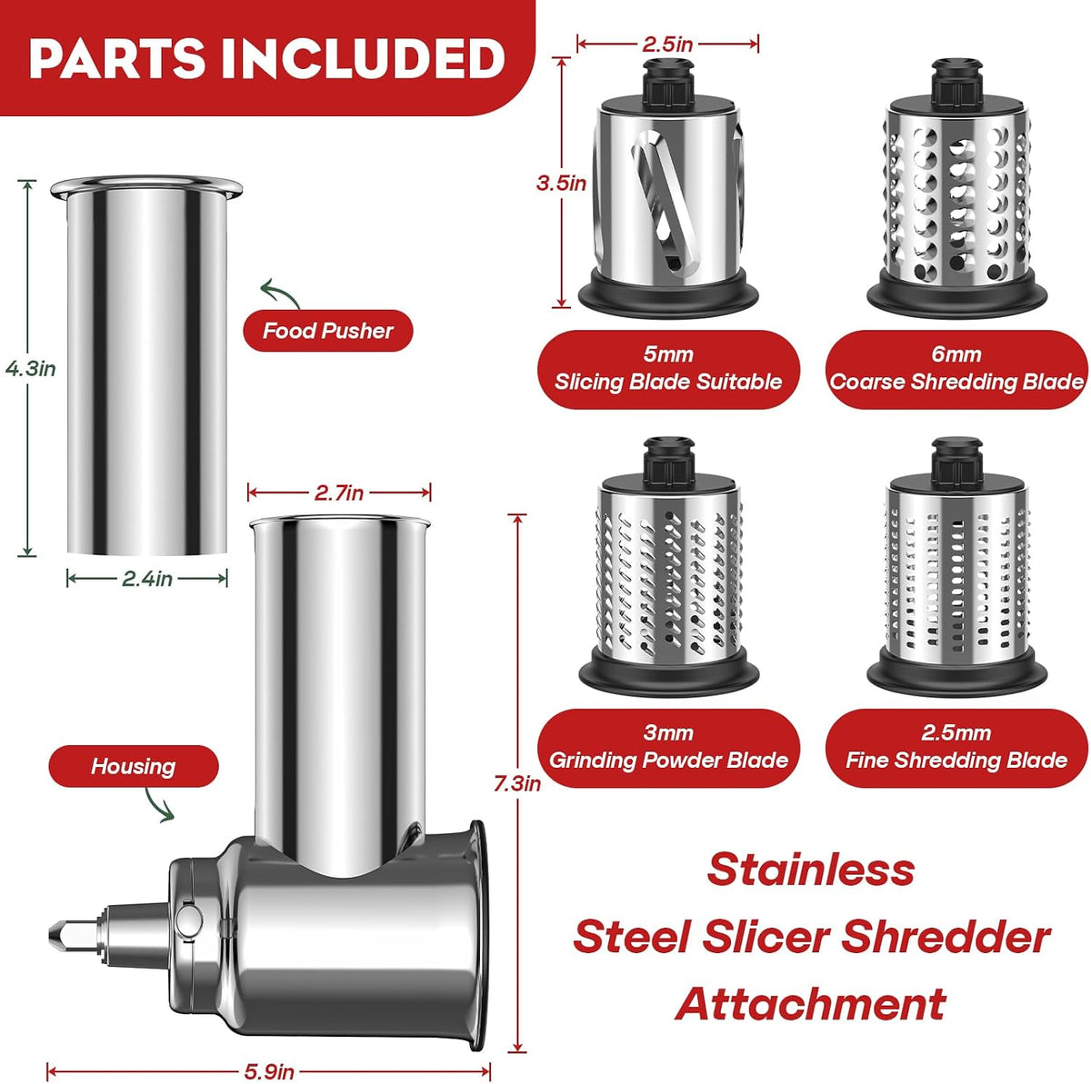 Cheese Grater Attachment for KitchenAid Mixer, 4-Blade Shredder
