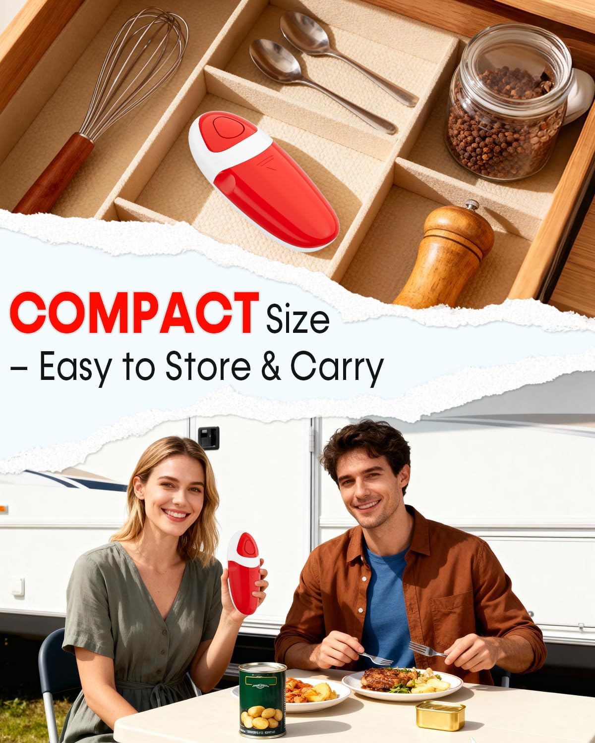 Electric Can Opener for Seniors One Touch - Easy Use, Smooth Edge Side Cut Auto Can Opener with Power Motor Fits All Can Sizes - Battery Operated, Hand Free for Kitchen (Red)