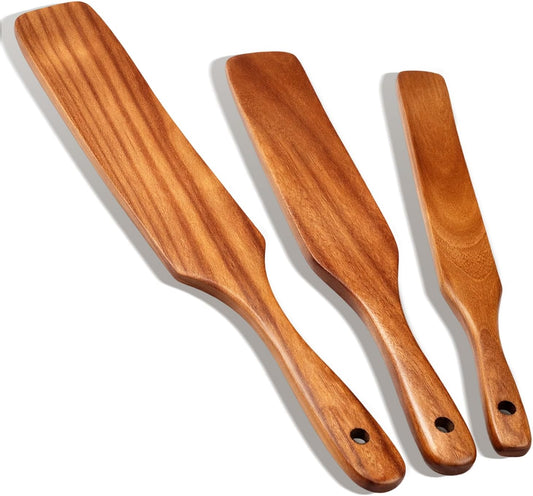 3 Pack Skinny Wooden Spurtle Set for Sourdough Starter Kit Accessories | Teak Wood Jar Spatula Sourdough Bread Baking Supplies Gift Spurtles Kitchen Tools Stirring Stick Spoon Dough Whisk Scraper
