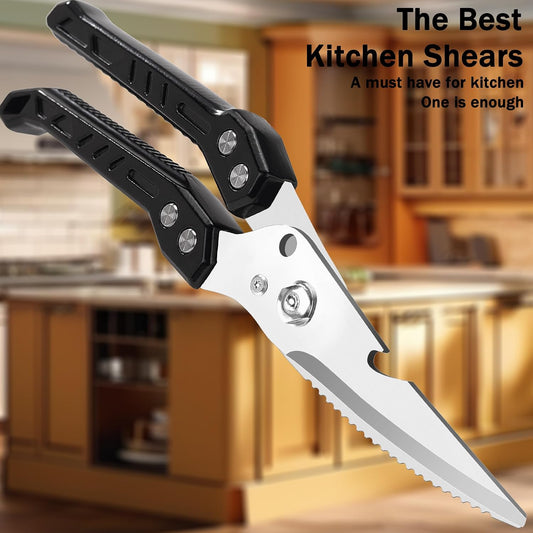 Heavy Duty Kitchen Poultry Shears Professional Food Scissors Black | Suit for Spatchcocking Chicken, Cutting Raw Meat & Poultry Bones, Thick Steel Blades, Spring-Loaded, Dishwasher Safe