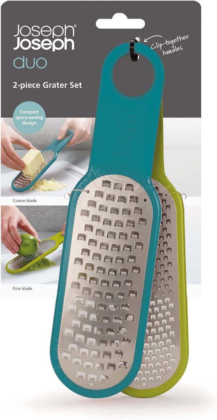 Duo 2-Piece Kitchen Grater Set, Vegetable, Cheese Coarse and Fine Grater, Citrus Zester, Opal/Green
