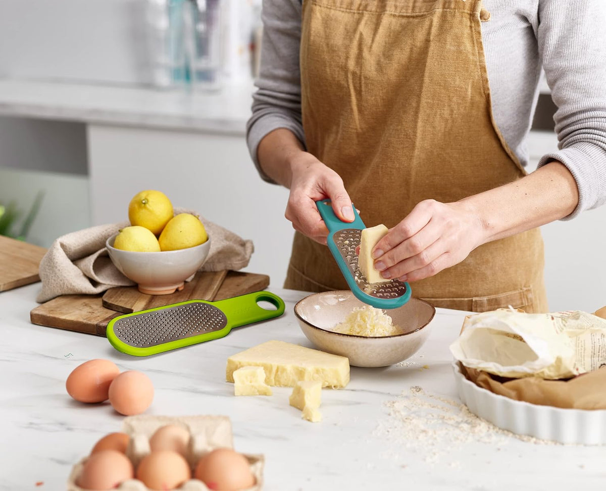 Duo 2-Piece Kitchen Grater Set, Vegetable, Cheese Coarse and Fine Grater, Citrus Zester, Opal/Green