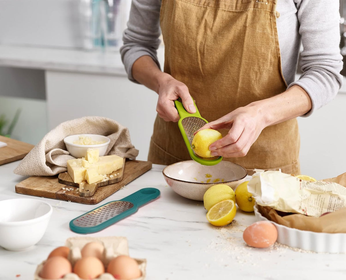 Duo 2-Piece Kitchen Grater Set, Vegetable, Cheese Coarse and Fine Grater, Citrus Zester, Opal/Green