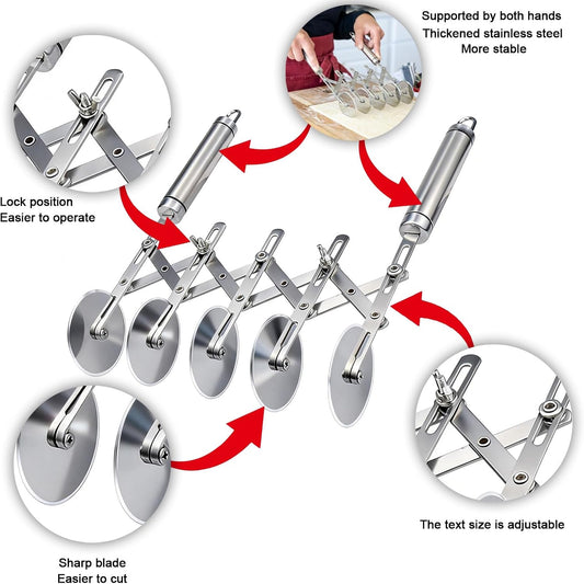 5-Wheel Pastry Cutter & Dough Divider - Adjustable Heavy Duty Stainless Steel Tool for Cinnamon Rolls, Brownies, Lattice, Pasta, Pizza | Achieve Perfect, Even Cuts Every Time