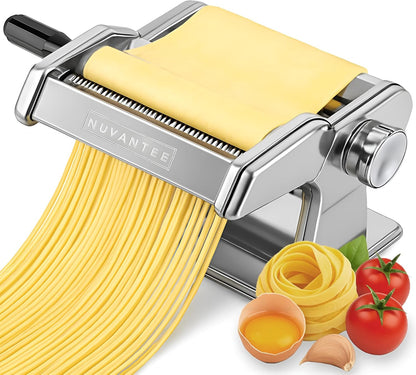 Pasta Maker with Adjustable Thickness Settings - 3 in 1 Noodle Maker with Rollers & 2 Width Cutters for Fresh Spaghetti, Fettuccini, Lasagna, Dumplings & More