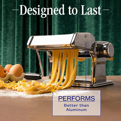 Pasta Maker with Adjustable Thickness Settings - 3 in 1 Noodle Maker with Rollers & 2 Width Cutters for Fresh Spaghetti, Fettuccini, Lasagna, Dumplings & More