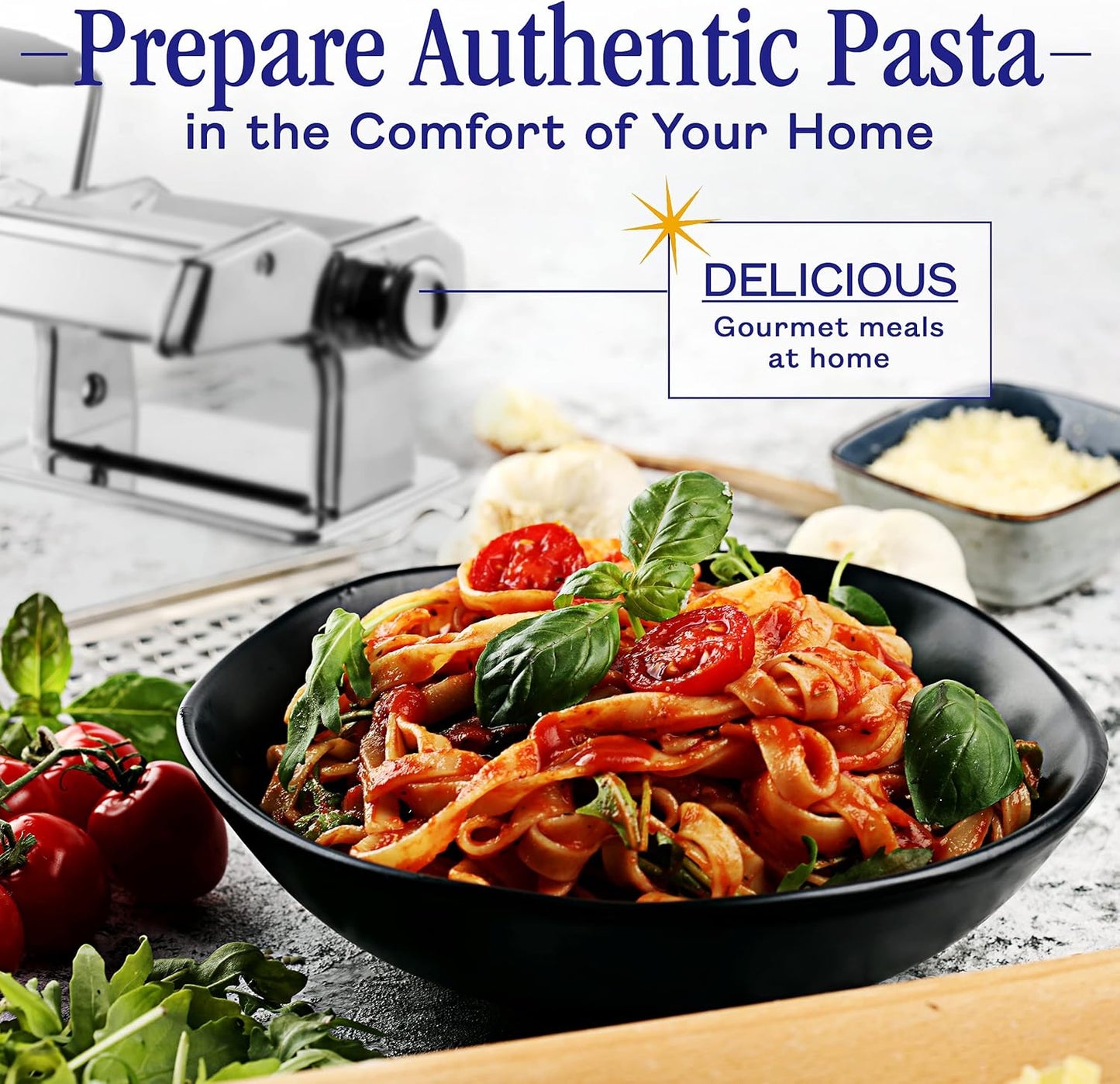 Pasta Maker with Adjustable Thickness Settings - 3 in 1 Noodle Maker with Rollers & 2 Width Cutters for Fresh Spaghetti, Fettuccini, Lasagna, Dumplings & More