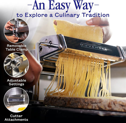 Pasta Maker with Adjustable Thickness Settings - 3 in 1 Noodle Maker with Rollers & 2 Width Cutters for Fresh Spaghetti, Fettuccini, Lasagna, Dumplings & More