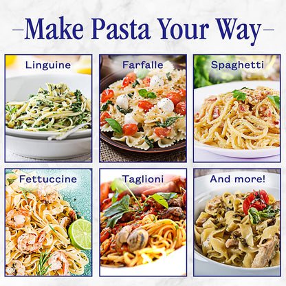 Pasta Maker with Adjustable Thickness Settings - 3 in 1 Noodle Maker with Rollers & 2 Width Cutters for Fresh Spaghetti, Fettuccini, Lasagna, Dumplings & More