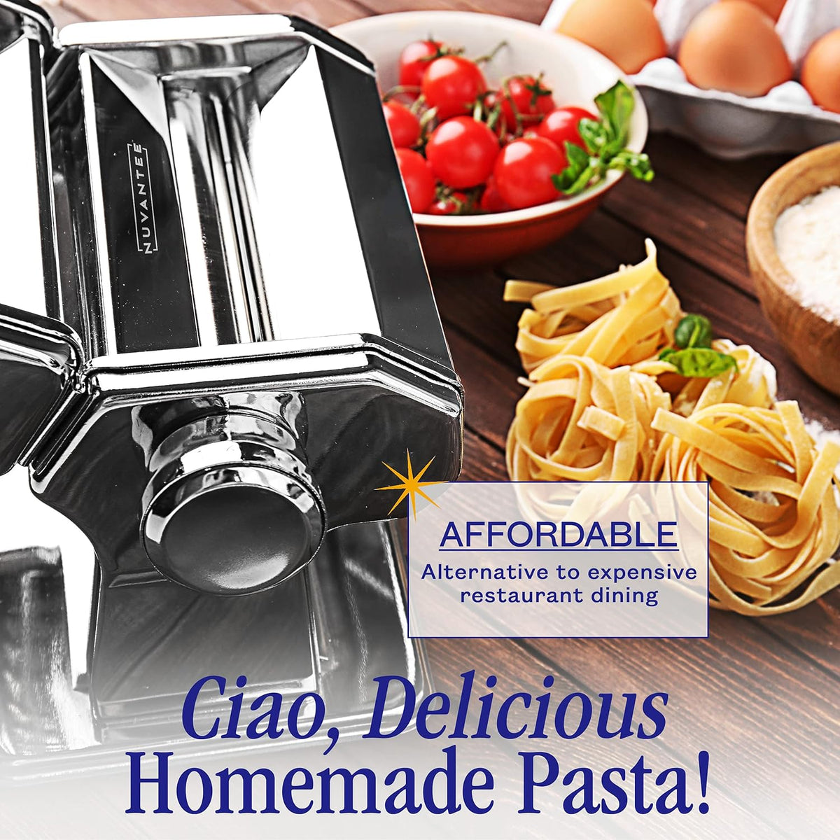 Pasta Maker with Adjustable Thickness Settings - 3 in 1 Noodle Maker with Rollers & 2 Width Cutters for Fresh Spaghetti, Fettuccini, Lasagna, Dumplings & More