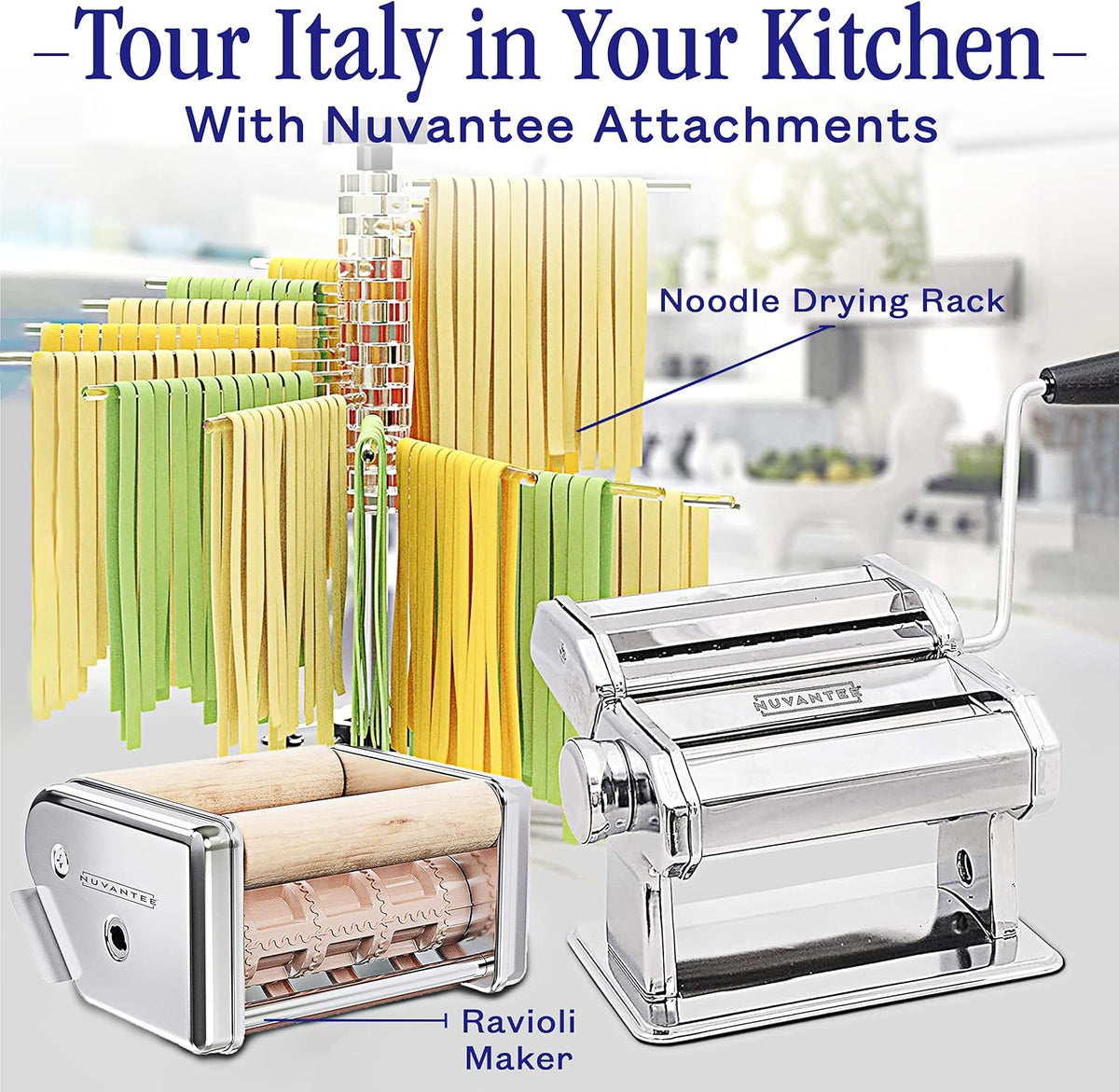 Pasta Maker with Adjustable Thickness Settings - 3 in 1 Noodle Maker with Rollers & 2 Width Cutters for Fresh Spaghetti, Fettuccini, Lasagna, Dumplings & More