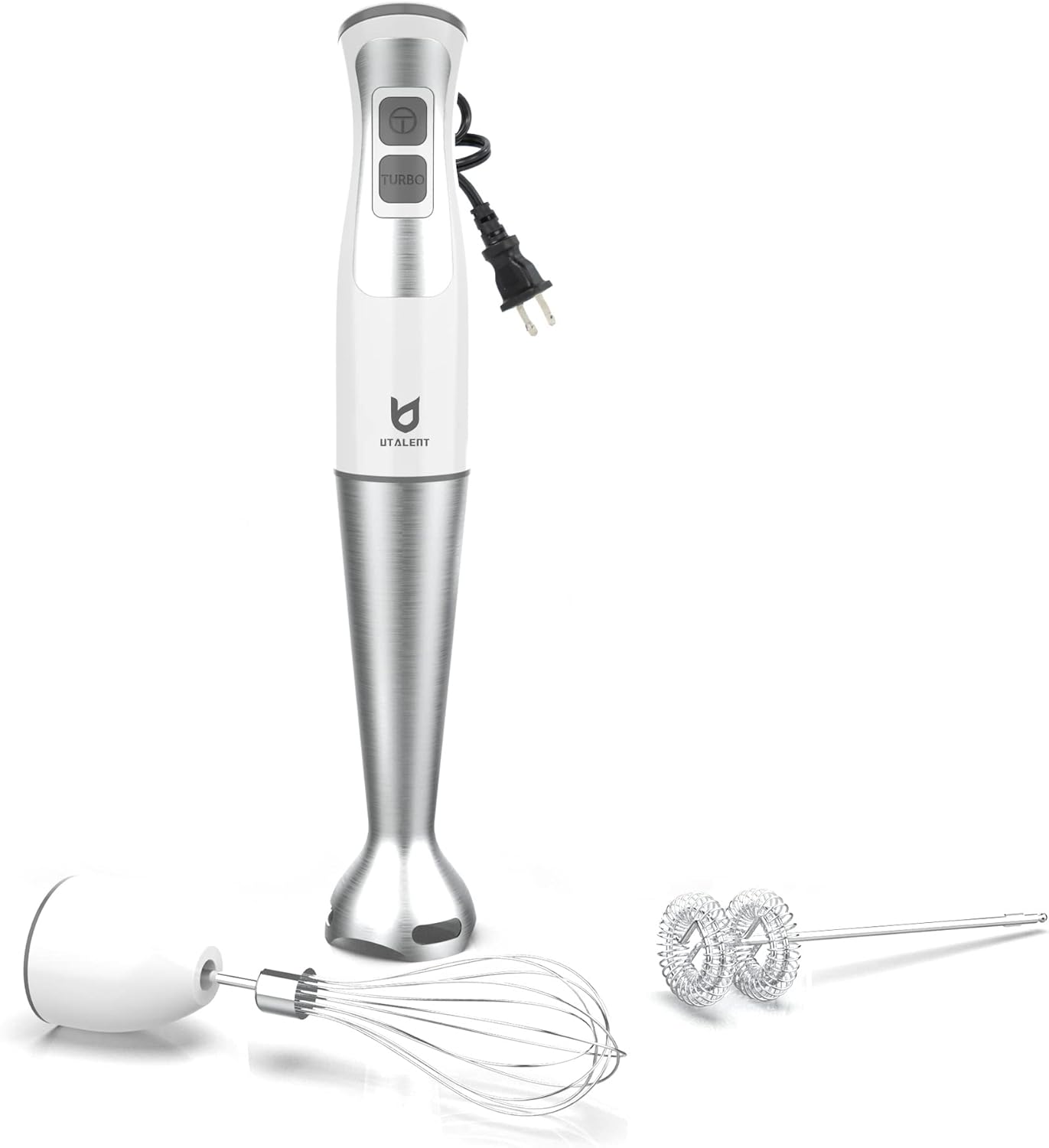 3-in-1 Immersion Hand Blender - Puree Baby Food, Sauces and Soups | 8-speed stick blender, Pure Copper Winding Motor, 5.2 feet power cord, 4-point Ice crush SS blade, Egg whisk, Milk frother