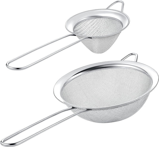 Set of 2 Stainless Steel Mesh Strainers for Kitchen - 5.5 inch Round Fine Mesh Strainer & 3.4 inch Conical Strainer Fine Mesh - Ideal to Sieve Pasta Noodles, Quinoa, Tea, Coffee, Juices, Flour