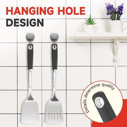 2 Pcs Stainless Steel Spatulas Set,14.9 Silver Slotted Turner, Solid Turner, Kitchen Cooking Utensils Set, High Heat Resistant, Grilling Frying Serving Food, Easy to Clean