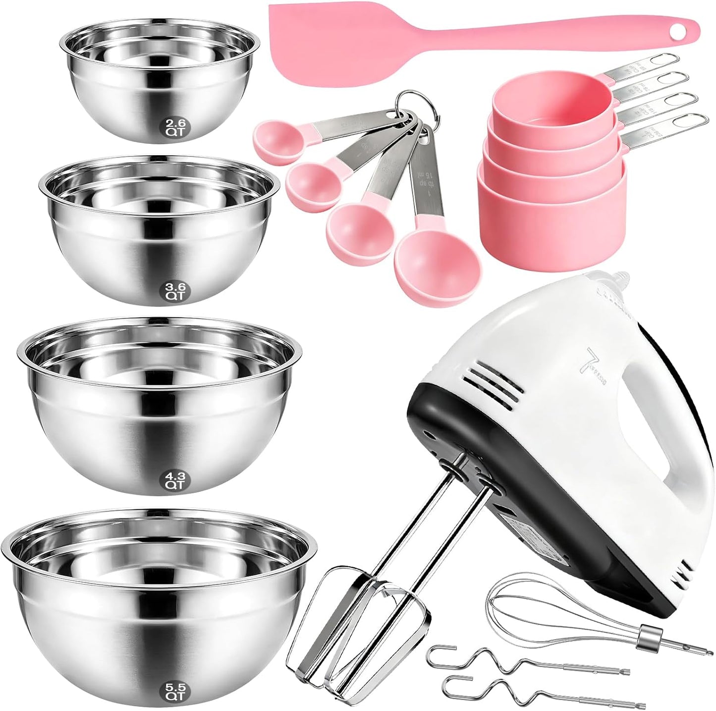Showvigor Electric Hand mixer - 7 Adjustable Speed 180W Handheld Mixer Electric Whisk with 5 Stainless Steel Accessories, Turbo Boost/Self-Control Speed + Eject Button Food Beater for Cakes Eggs