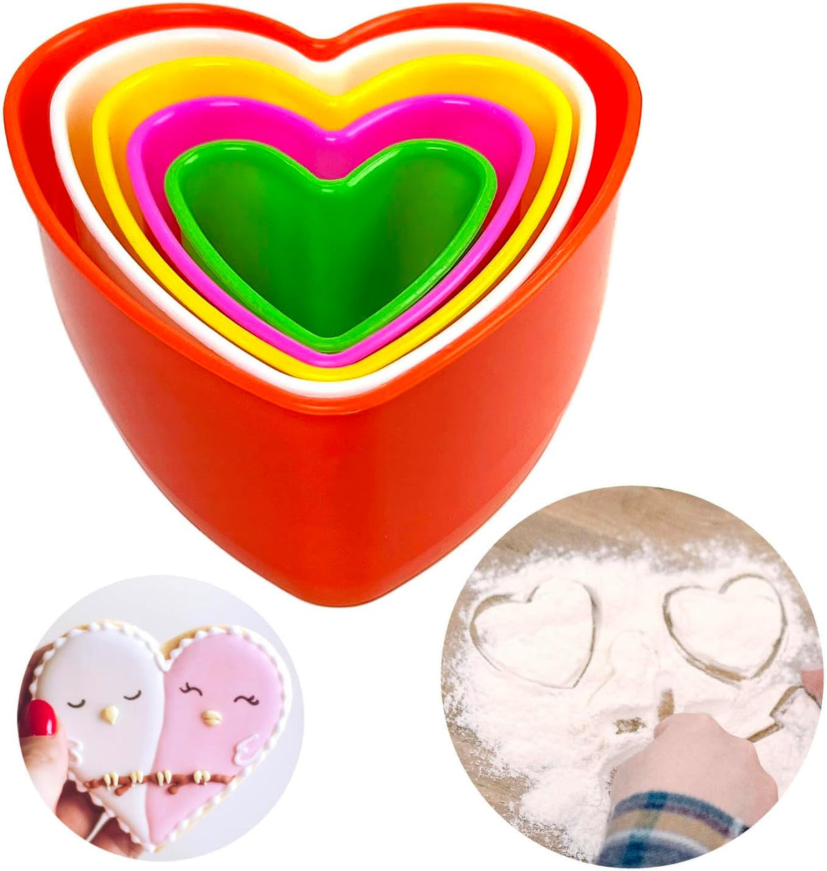 Cookie Biscuit Cutter Set, Two Side Cookie Cutters Plastic Set Multi-size Cake Fruit Vegetable Shapes Cutter Random color (Round Shaped, 6 Pack)