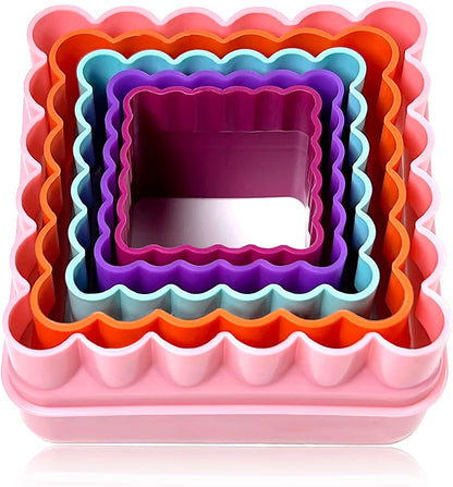 Cookie Biscuit Cutter Set, Two Side Cookie Cutters Plastic Set Multi-size Cake Fruit Vegetable Shapes Cutter Random color (Round Shaped, 6 Pack)