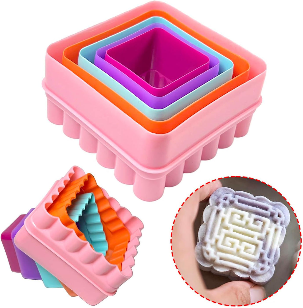 Cookie Biscuit Cutter Set, Two Side Cookie Cutters Plastic Set Multi-size Cake Fruit Vegetable Shapes Cutter Random color (Round Shaped, 6 Pack)