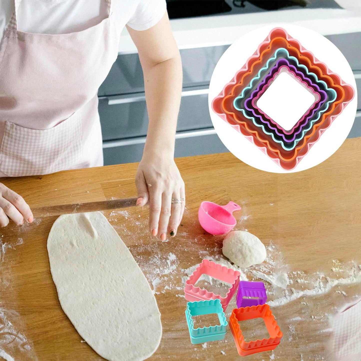 Cookie Biscuit Cutter Set, Two Side Cookie Cutters Plastic Set Multi-size Cake Fruit Vegetable Shapes Cutter Random color (Round Shaped, 6 Pack)
