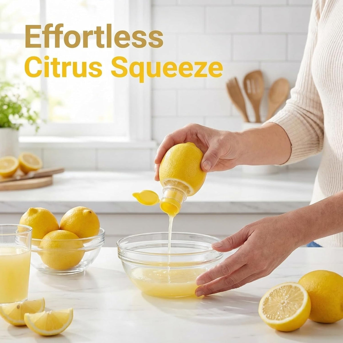 2 PCS Lemon Squeezer, Screw-Top Citrus Juicer, Portable Handheld Juicer, Leakproof and Easy to Clean, for Kitchen, Travel, Cocktails (3.14 Inch, Yellow)