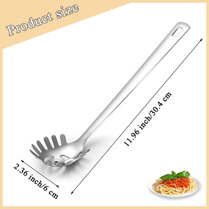 Spaghetti Spoon, Pasta Server, Stainless Steel Pasta Spoon with Teeth, One-Piece Metal Pasta Fork, Noddle Fork Kitchen Utensils, Heat Resistant, Dishwasher Safe, Easy to Clean