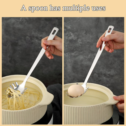 Spaghetti Spoon, Pasta Server, Stainless Steel Pasta Spoon with Teeth, One-Piece Metal Pasta Fork, Noddle Fork Kitchen Utensils, Heat Resistant, Dishwasher Safe, Easy to Clean