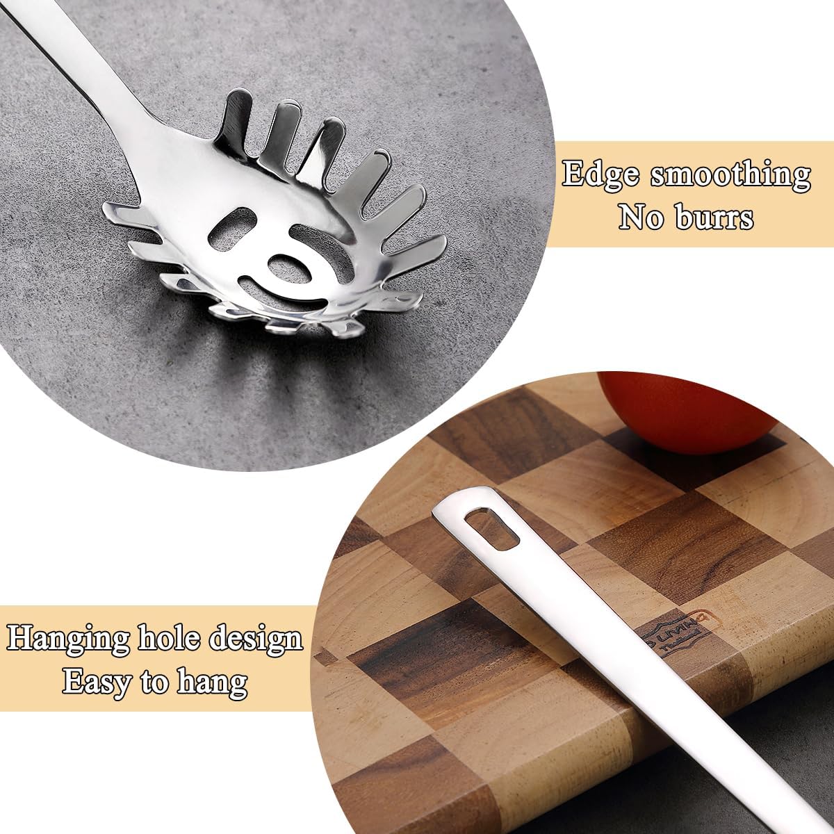 Spaghetti Spoon, Pasta Server, Stainless Steel Pasta Spoon with Teeth, One-Piece Metal Pasta Fork, Noddle Fork Kitchen Utensils, Heat Resistant, Dishwasher Safe, Easy to Clean