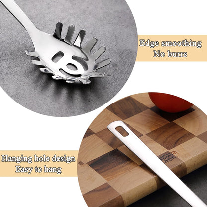 Spaghetti Spoon, Pasta Server, Stainless Steel Pasta Spoon with Teeth, One-Piece Metal Pasta Fork, Noddle Fork Kitchen Utensils, Heat Resistant, Dishwasher Safe, Easy to Clean