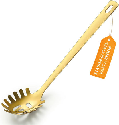 Spaghetti Spoon, Pasta Server, Stainless Steel Pasta Spoon with Teeth, One-Piece Metal Pasta Fork, Noddle Fork Kitchen Utensils, Heat Resistant, Dishwasher Safe, Easy to Clean