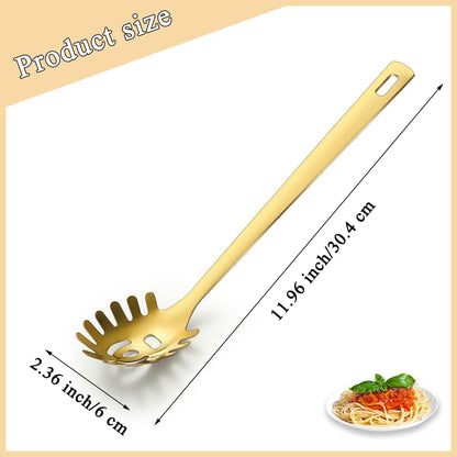 Spaghetti Spoon, Pasta Server, Stainless Steel Pasta Spoon with Teeth, One-Piece Metal Pasta Fork, Noddle Fork Kitchen Utensils, Heat Resistant, Dishwasher Safe, Easy to Clean