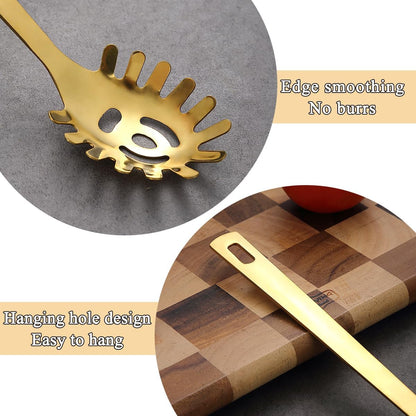 Spaghetti Spoon, Pasta Server, Stainless Steel Pasta Spoon with Teeth, One-Piece Metal Pasta Fork, Noddle Fork Kitchen Utensils, Heat Resistant, Dishwasher Safe, Easy to Clean