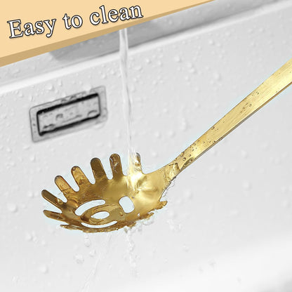 Spaghetti Spoon, Pasta Server, Stainless Steel Pasta Spoon with Teeth, One-Piece Metal Pasta Fork, Noddle Fork Kitchen Utensils, Heat Resistant, Dishwasher Safe, Easy to Clean