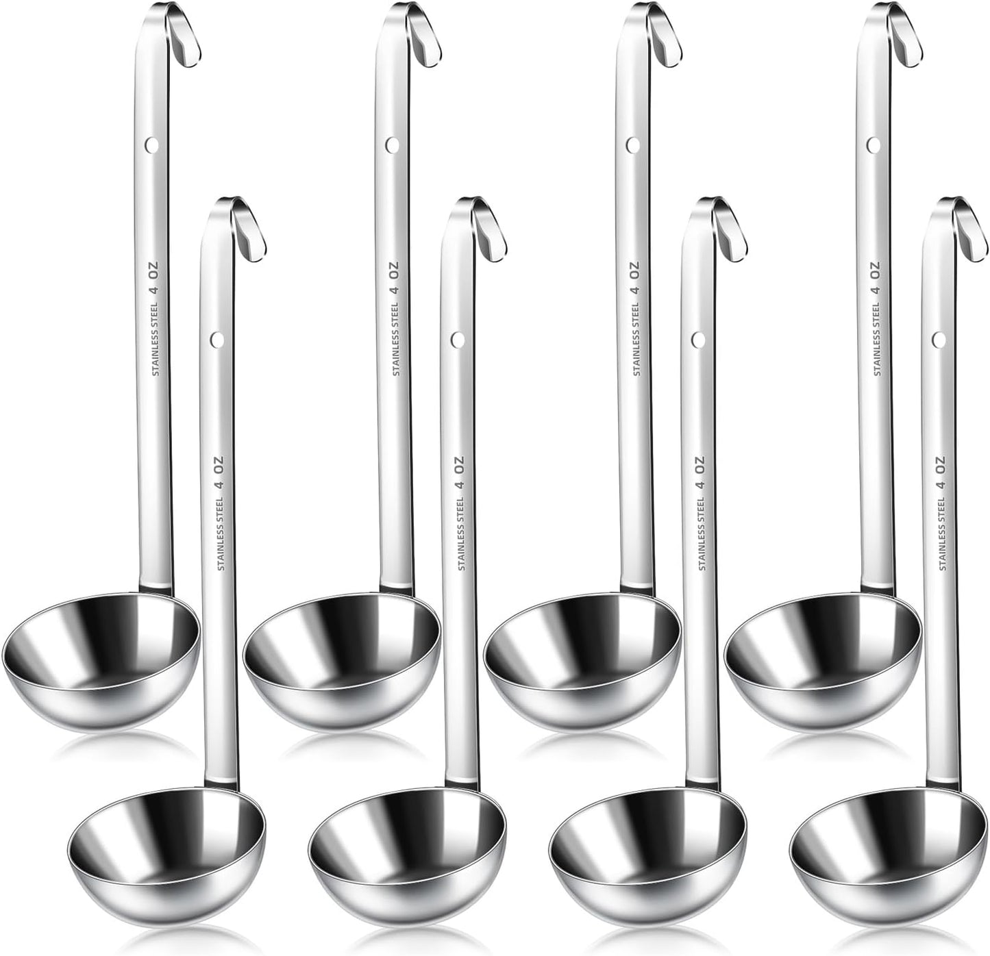 8 PCS Stainless Steel Ladle Soup Handle Ladle with Pouring Rim for Kitchen Cooking Soup Sauce (4 oz)