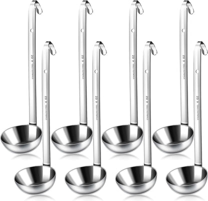 8 PCS Stainless Steel Ladle Soup Handle Ladle with Pouring Rim for Kitchen Cooking Soup Sauce (4 oz)