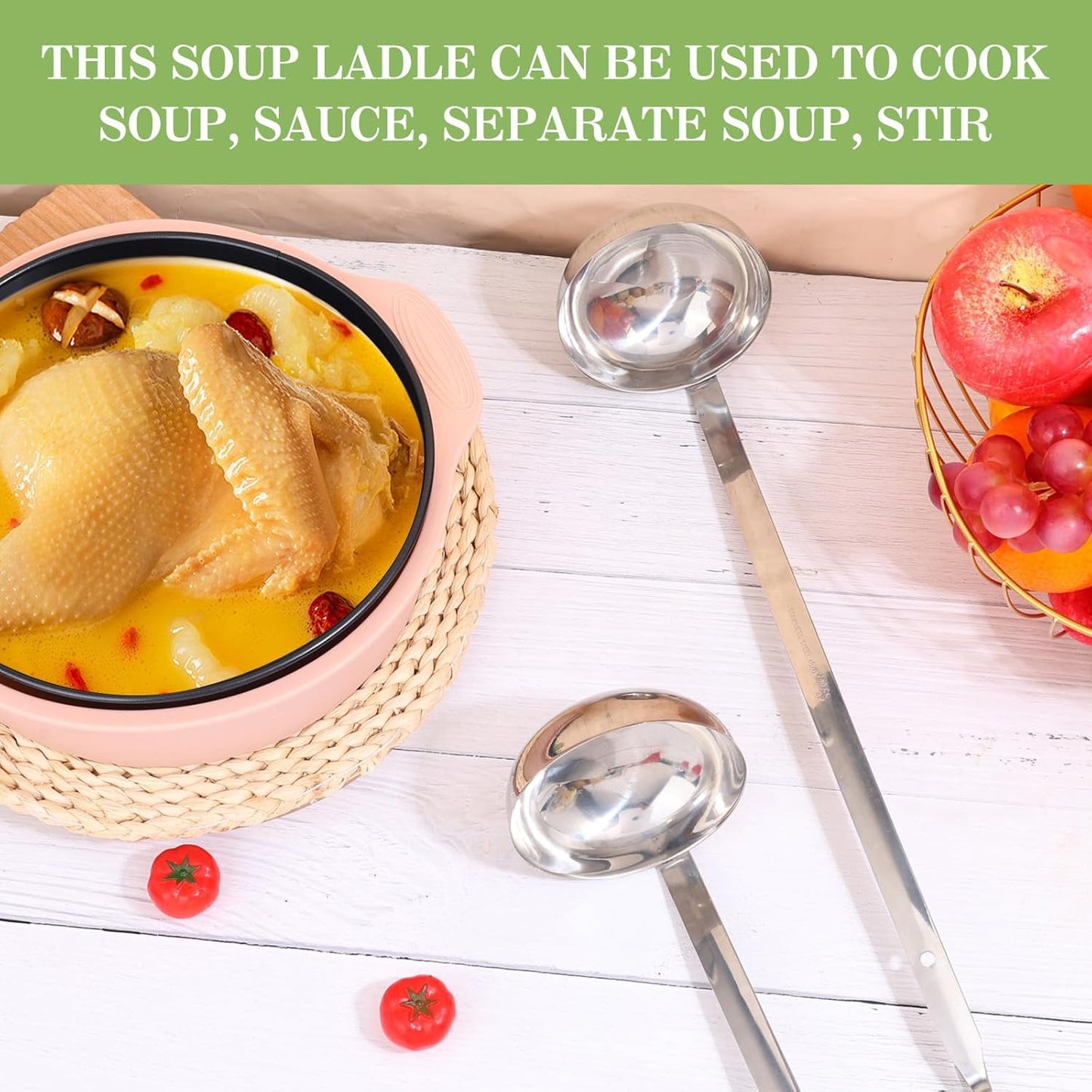 8 PCS Stainless Steel Ladle Soup Handle Ladle with Pouring Rim for Kitchen Cooking Soup Sauce (4 oz)
