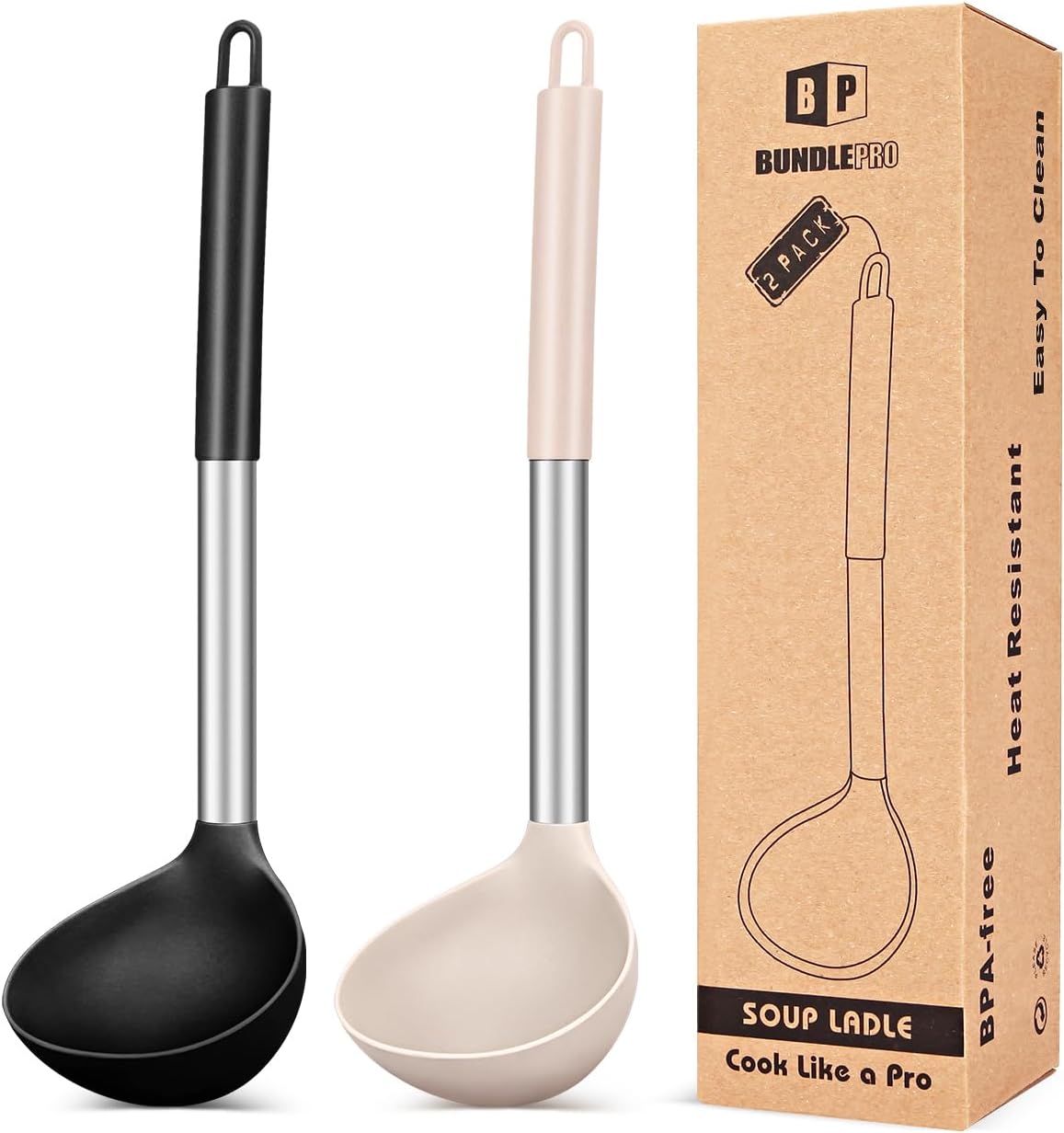 Silicone Ladle Spoon Kitchen Utensils, 2 Pack, Grey-Blue | Non Stick, High Heat Resistant, BPA Free, Ideal for Cooking, Stirring,Serving Soups