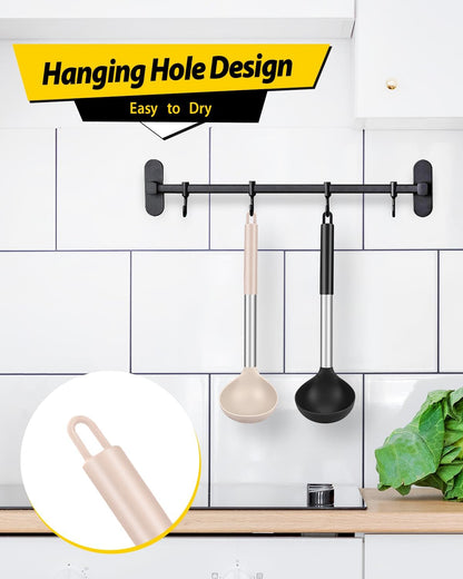 Silicone Ladle Spoon Kitchen Utensils, 2 Pack, Grey-Blue | Non Stick, High Heat Resistant, BPA Free, Ideal for Cooking, Stirring,Serving Soups