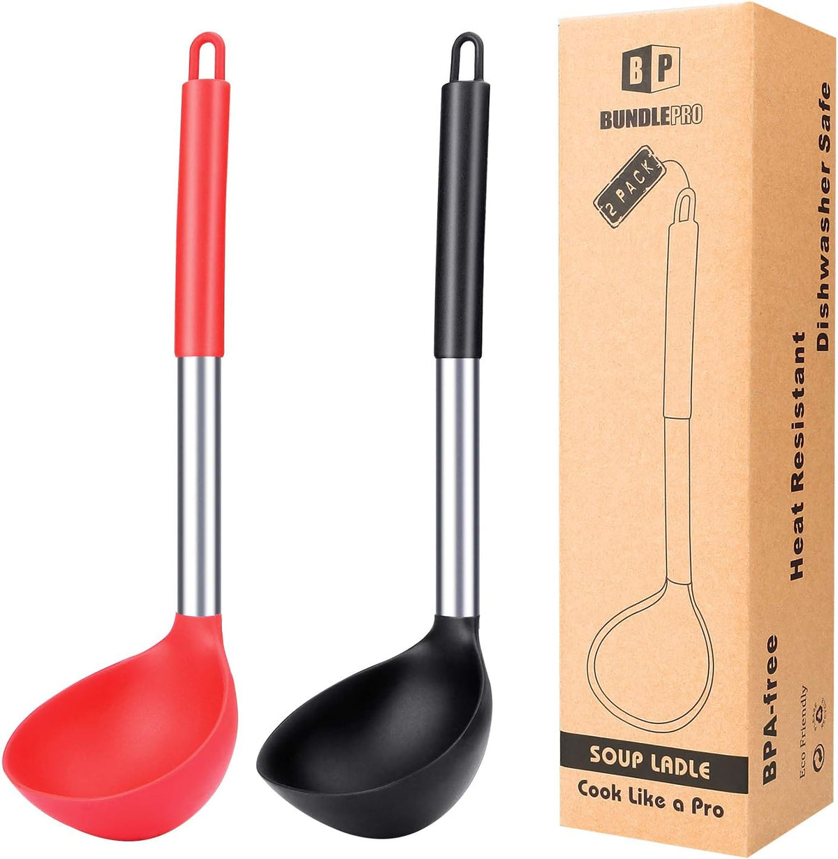 Silicone Ladle Spoon Kitchen Utensils, 2 Pack, Grey-Blue | Non Stick, High Heat Resistant, BPA Free, Ideal for Cooking, Stirring,Serving Soups