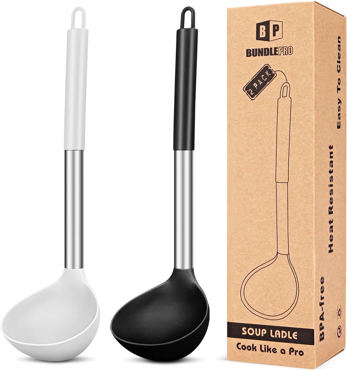 Silicone Ladle Spoon Kitchen Utensils, 2 Pack, Grey-Blue | Non Stick, High Heat Resistant, BPA Free, Ideal for Cooking, Stirring,Serving Soups