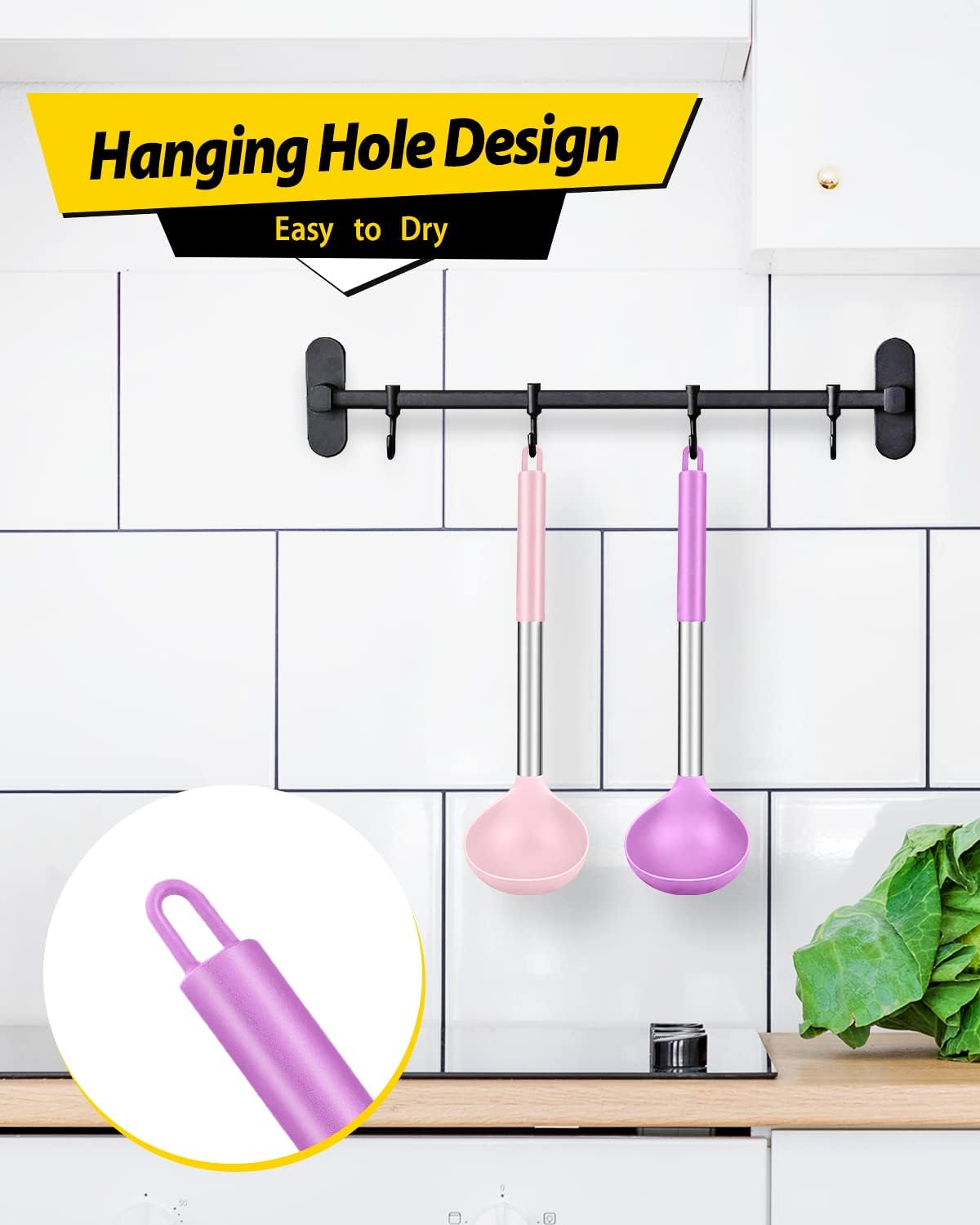 Silicone Ladle Spoon Kitchen Utensils, 2 Pack, Grey-Blue | Non Stick, High Heat Resistant, BPA Free, Ideal for Cooking, Stirring,Serving Soups